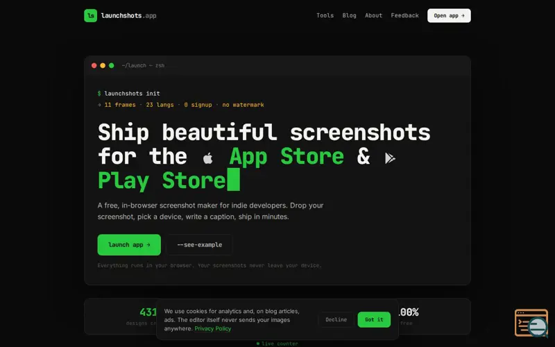 Screenshot of LaunchShots.app