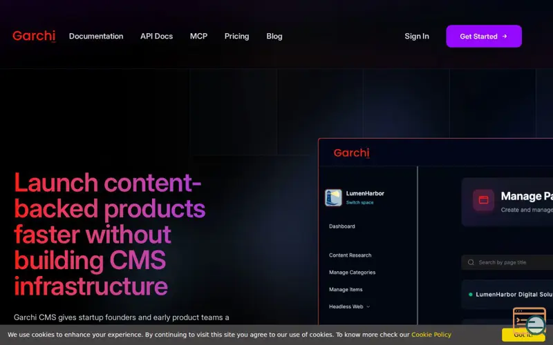 Screenshot of Garchi CMS, a launch using MailMunch
