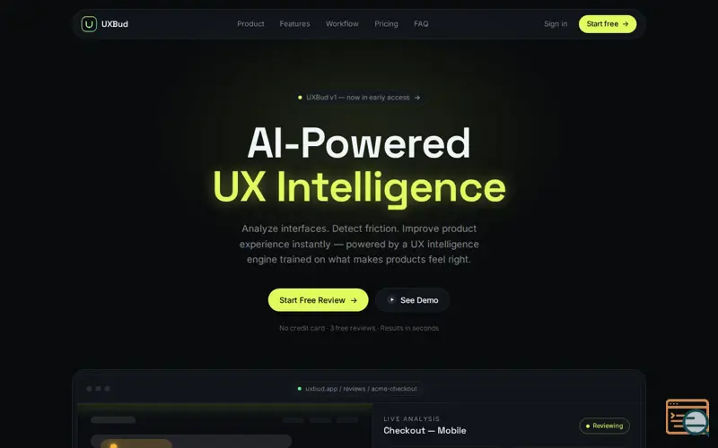 Screenshot of UXBud