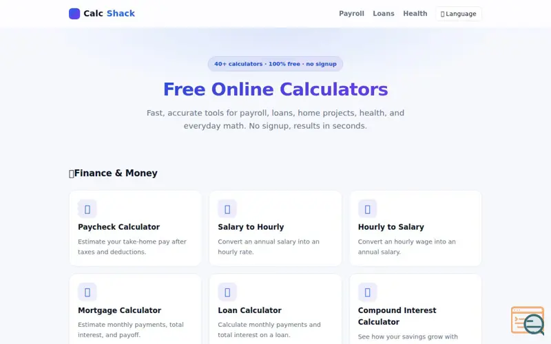 Screenshot of CalcShack