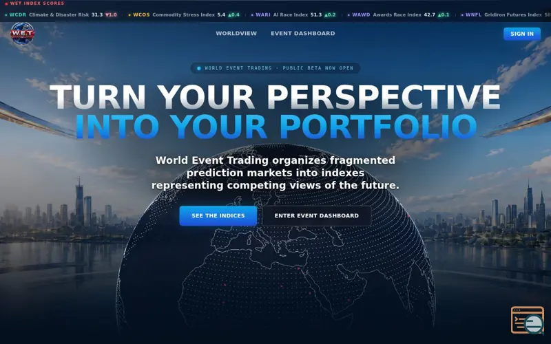 Screenshot of W.E.T. World Event Trading, a launch using Google