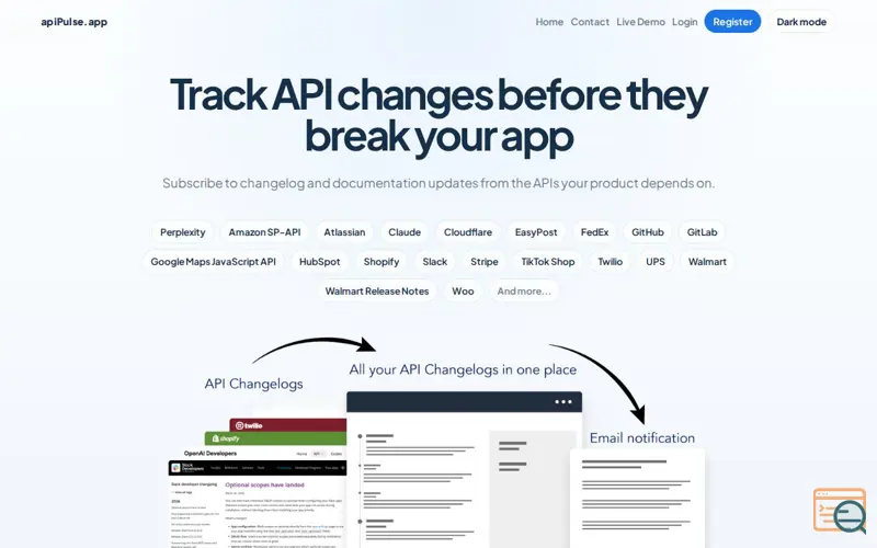 Screenshot of API Changelog Tracker