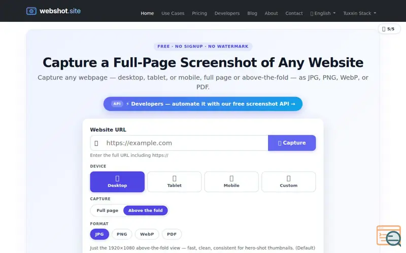 Screenshot of Webshot.site | Website Screenshot Tools, a launch using WorldIP