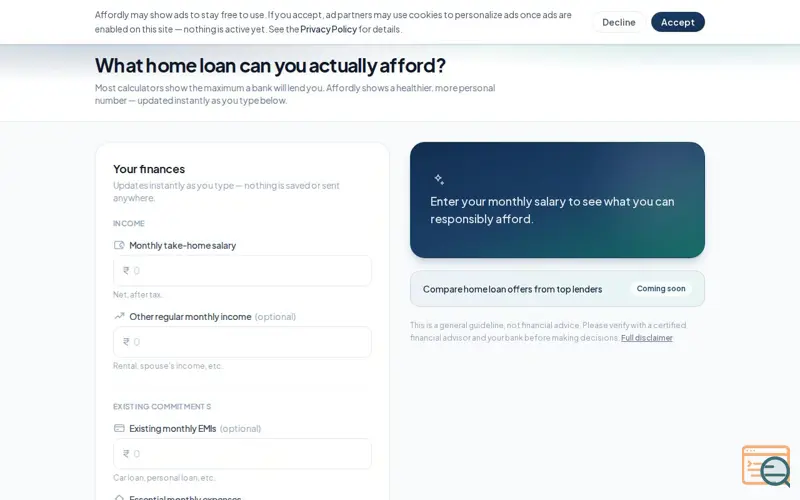 Screenshot of Affordly