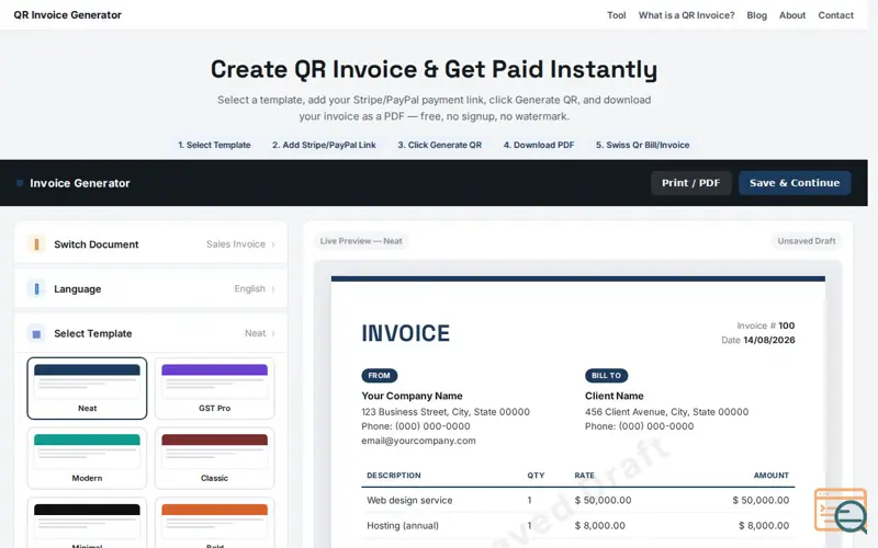 Screenshot of QR Invoice Generator