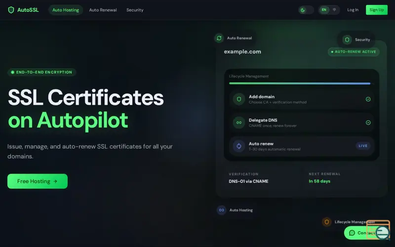 Screenshot of AutoSSL: Automated SSL Management, a launch using TWT Visitor Chat