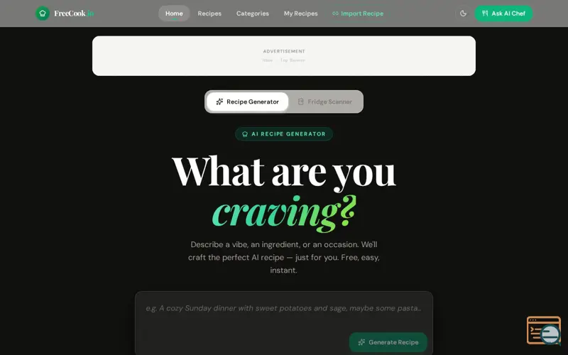 Screenshot of FreeCook.io | Free and Fast AI Recipe Generator
