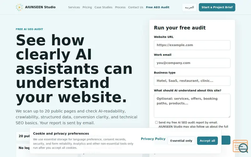 Screenshot of AIUNSEEN Free AEO Audit