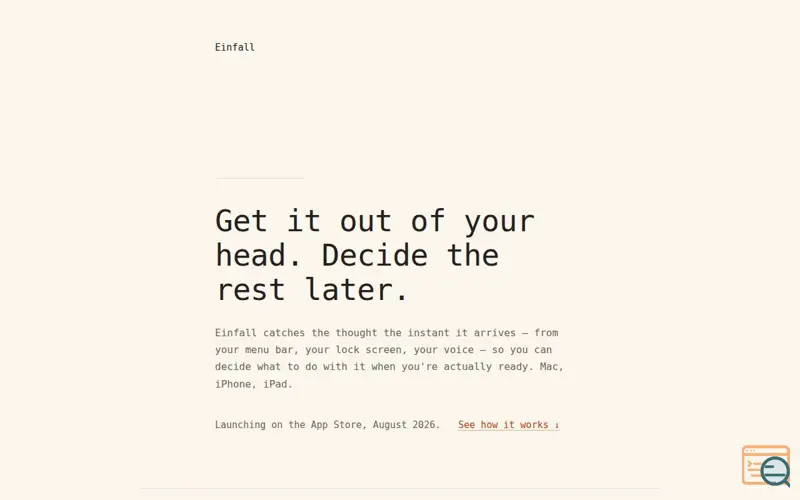 Screenshot of Einfall — a place for fugitive thoughts