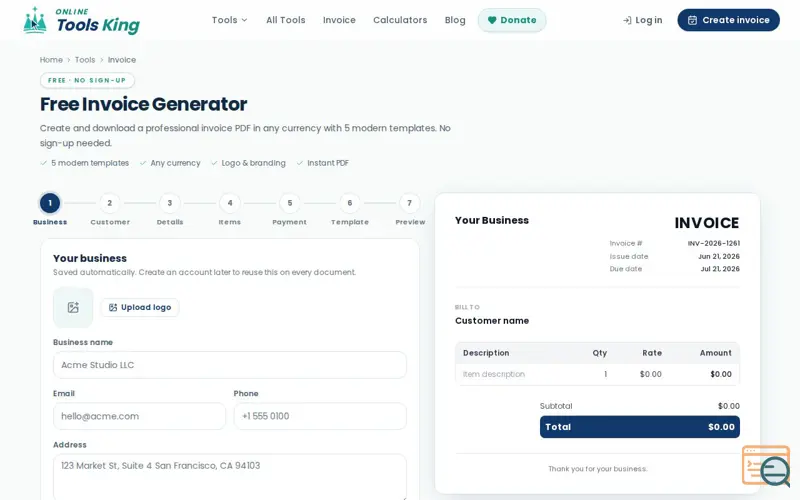 Screenshot of Online Tools King