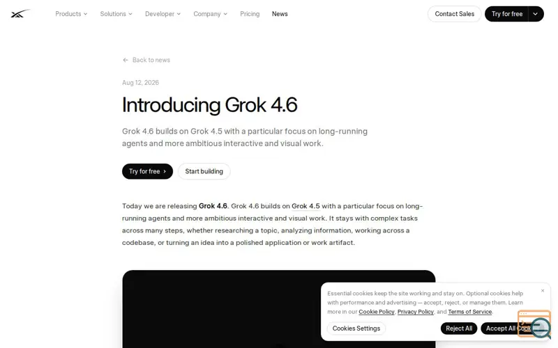 Screenshot of Grok 4.6