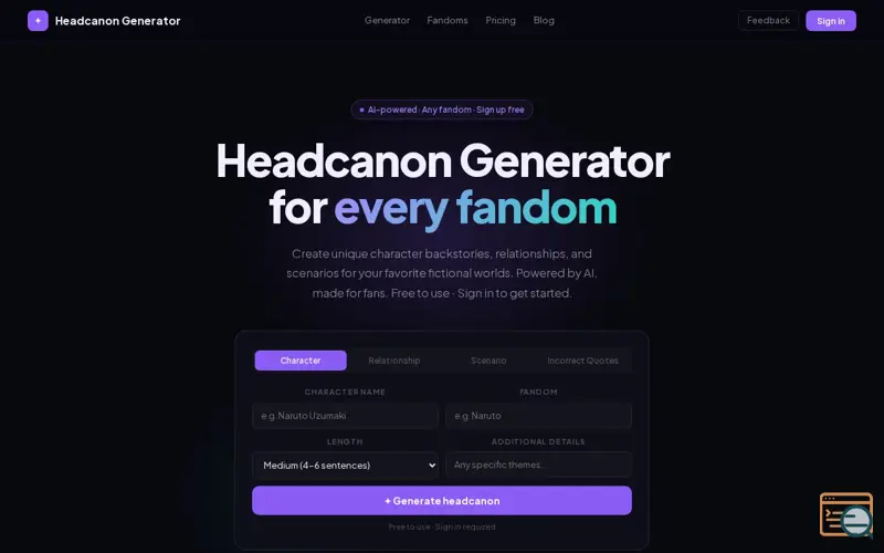 Screenshot of Headcanon Generator