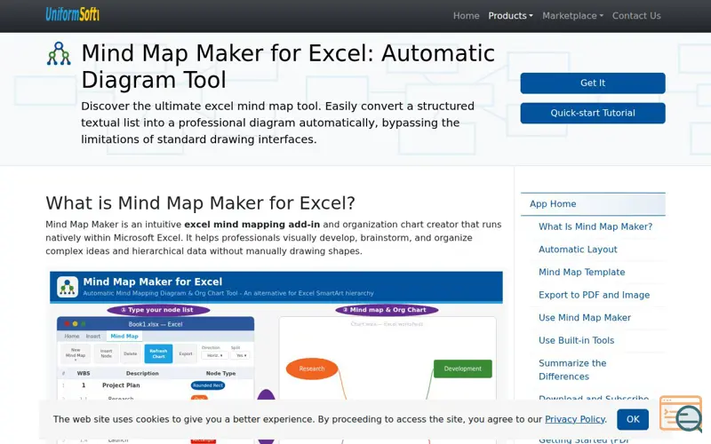 Screenshot of Mind Map Maker for Excel, a launch using Microsoft IIS