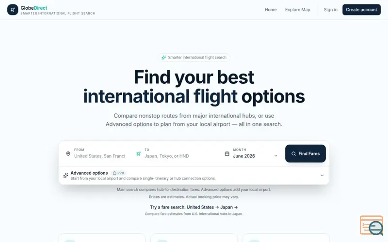 Screenshot of GlobeDirect