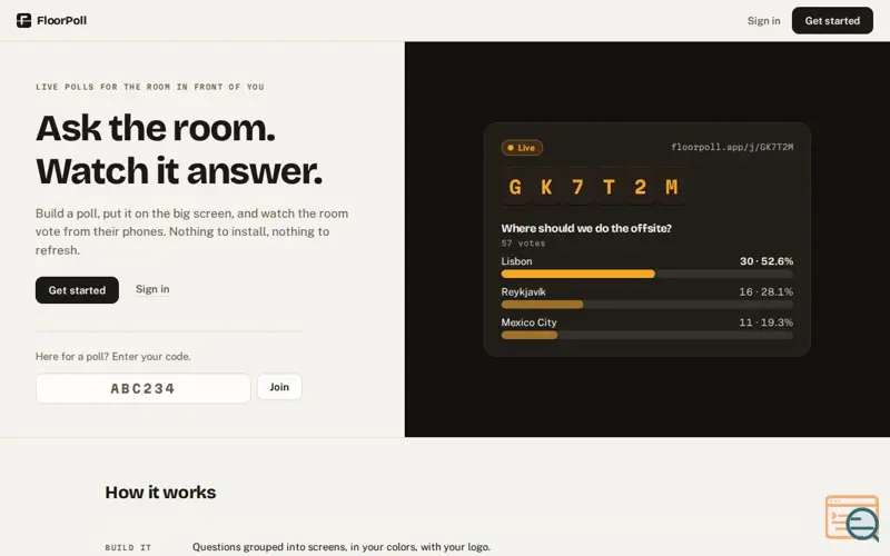 Screenshot of FloorPoll — live polls your audience