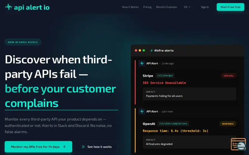 Screenshot of API Alert