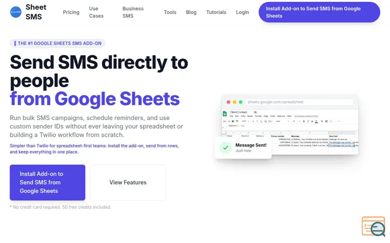 Screenshot of Send SMS from Google Sheets