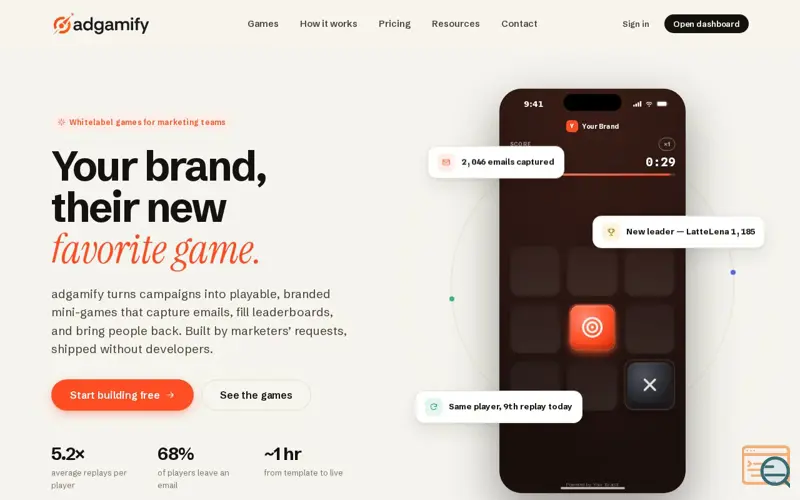 Screenshot of adgamify — playable marketing