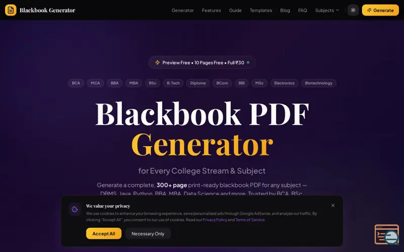 Screenshot of Blackbook Generator