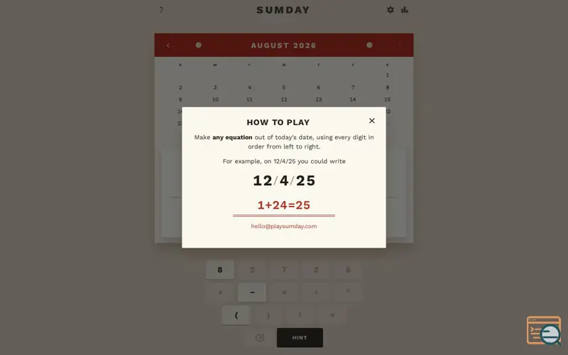 Screenshot of Sumday — the daily date equation