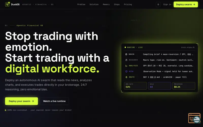 Screenshot of DuskOS — Your Autonomous Trading Desk