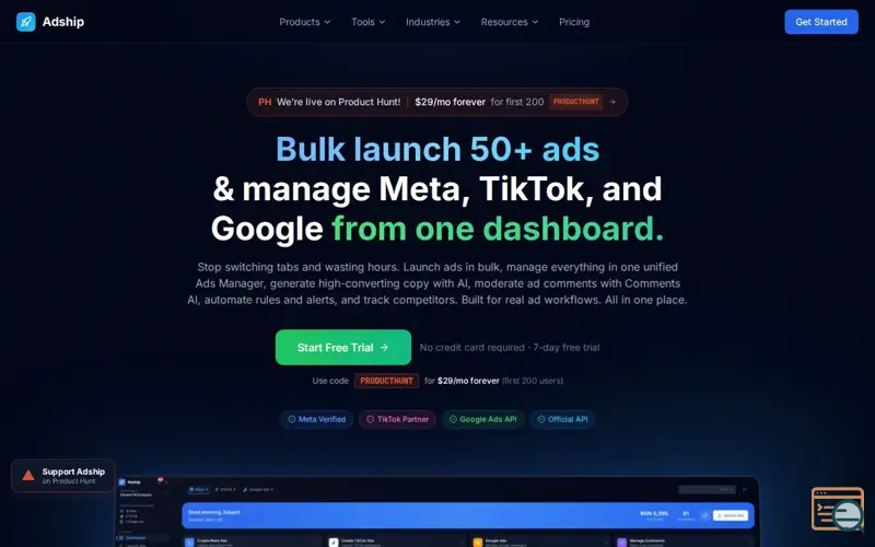 Screenshot of Adship, a launch using Endorsely