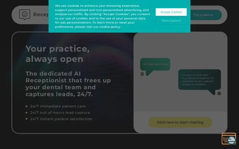 Screenshot of  ReceptionPal, a launch using CookieConsent