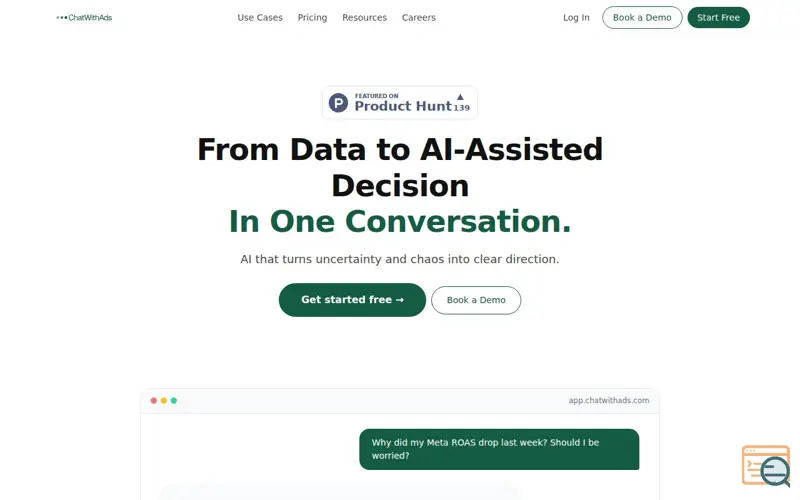 Screenshot of ChatWithAds for Tiktok Ads, a launch using Gcore