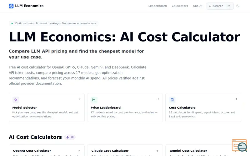 Screenshot of LLM Economics — AI Cost Calculator & Unit Economics Platform