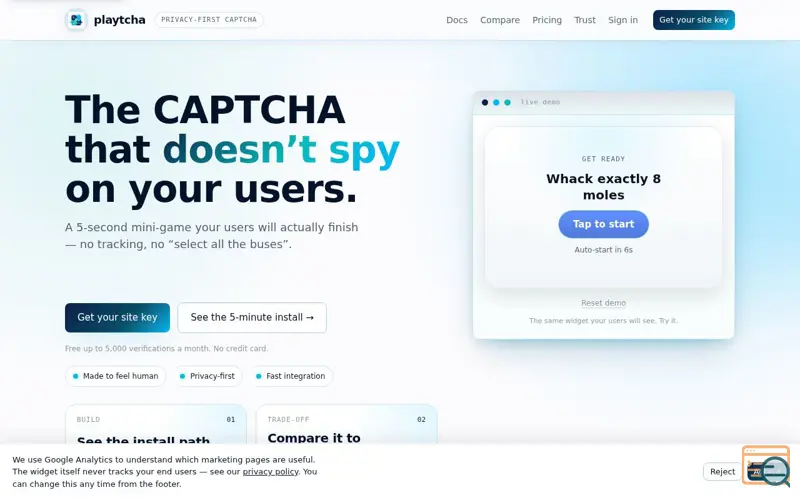 Screenshot of Playtcha.com - The fun CAPTCHA