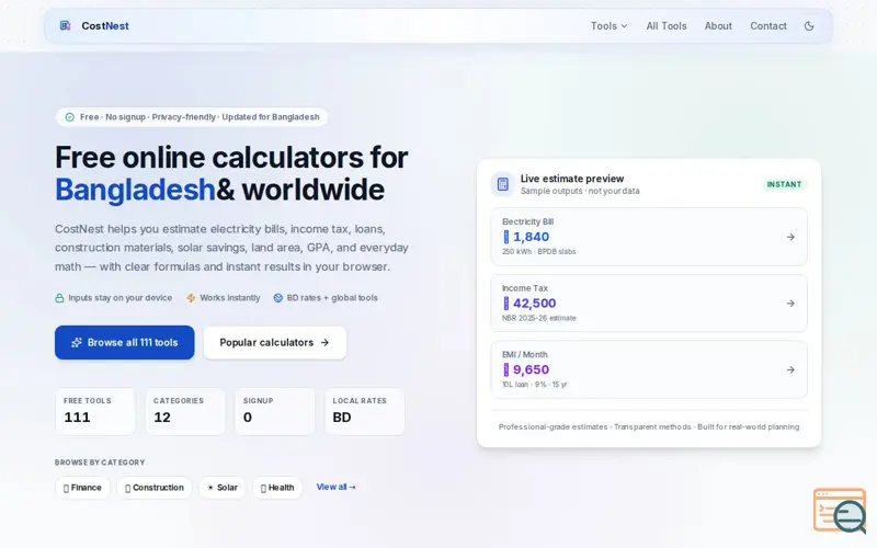 Screenshot of CostNest