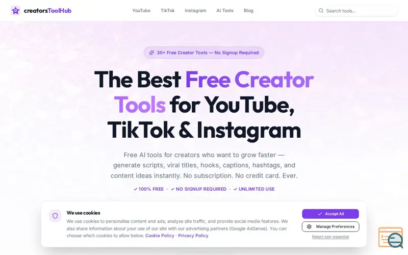 Screenshot of creatorsToolHub