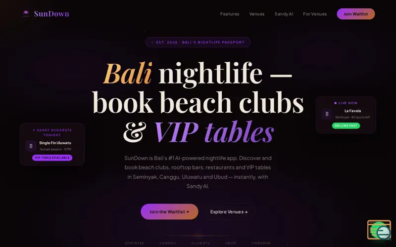 Screenshot of SunDown — Bali Nightlife App