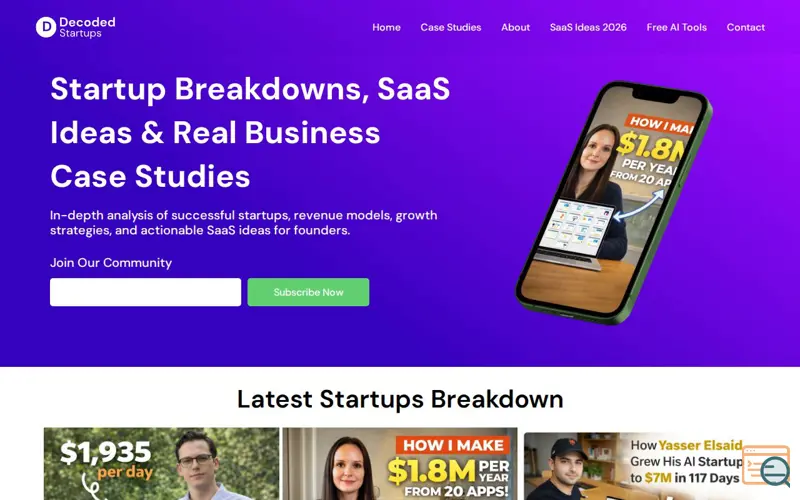 Screenshot of Decoded Startups, a launch using TablePress