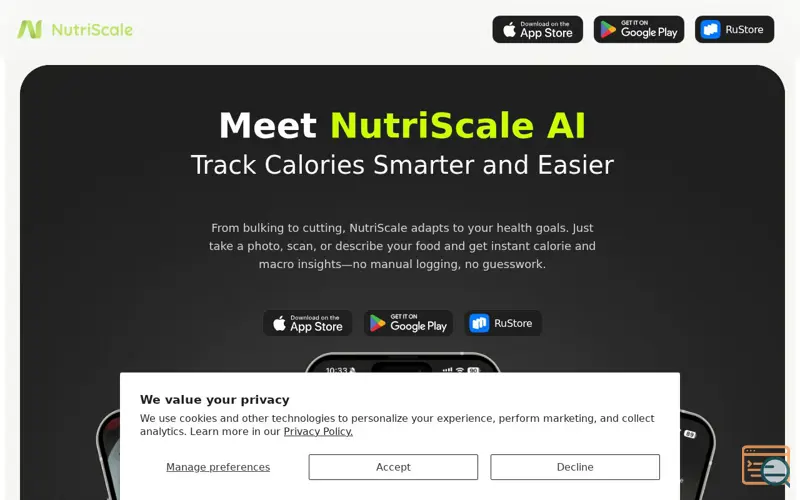 Screenshot of Nutriscale AI, a launch using Proof Factor