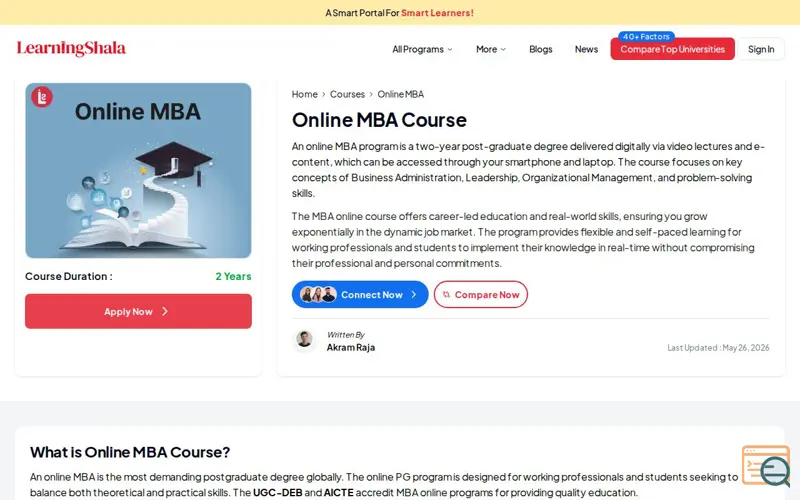 Screenshot of Online MBA Course