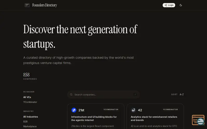 Screenshot of Founders Directory