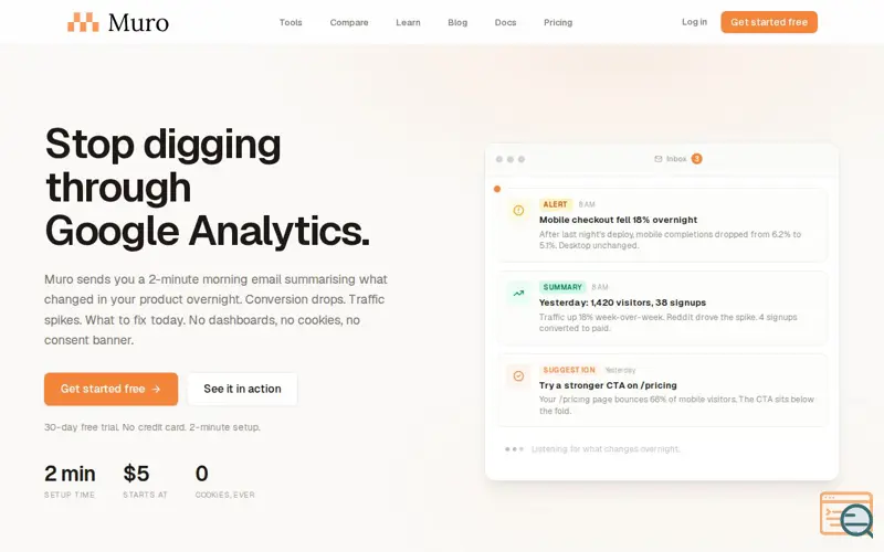 Screenshot of Muro Analytics, a launch using Wired Business