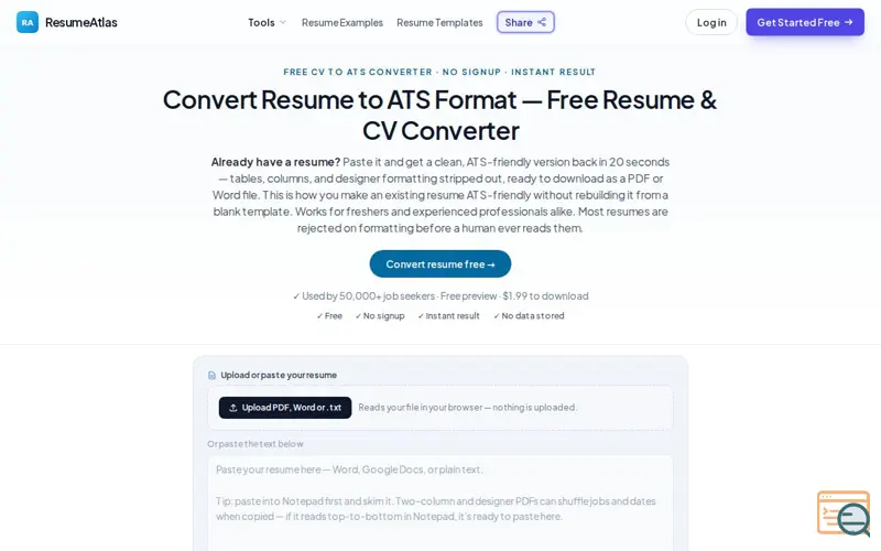 Screenshot of ATS template converter