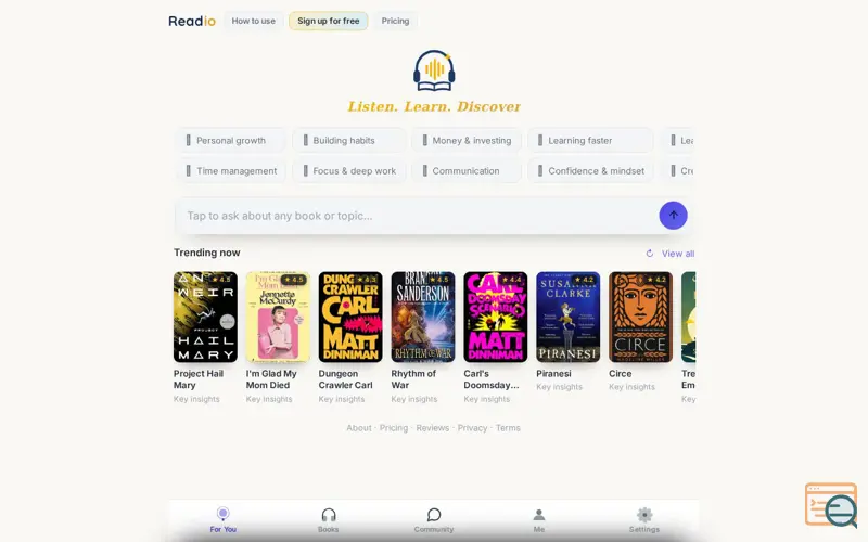 Screenshot of aireadio