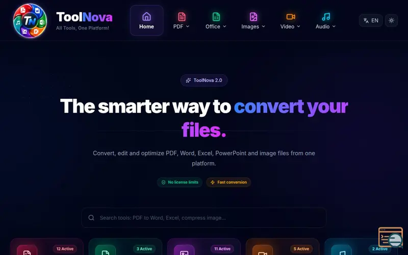 Screenshot of ToolNova | Ücretsiz PDF, Office ve Görsel Dönüştürme Araçları