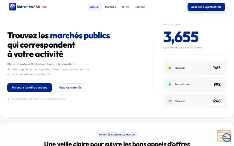 Screenshot of Marchés360, a launch using WP Statistics
