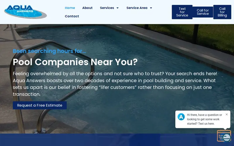 Screenshot of Aqua Answers Pool Company
