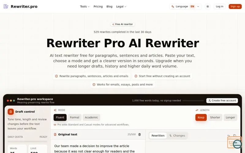 Screenshot of Rewriter Pro