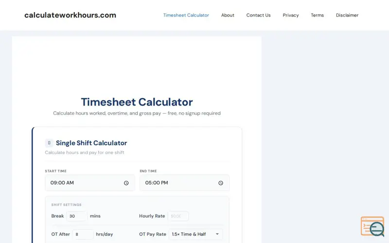 Screenshot of Calculate Work Hours