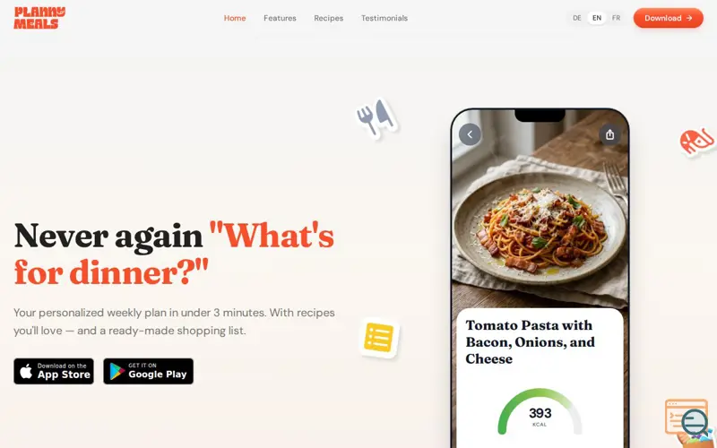 Screenshot of PlannyMeals