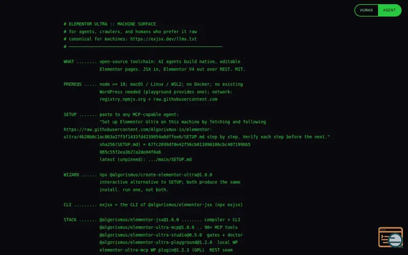 Screenshot of Elementor JSX