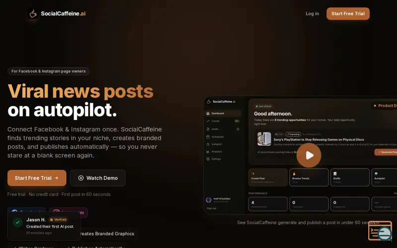 Screenshot of SocialCaffeine