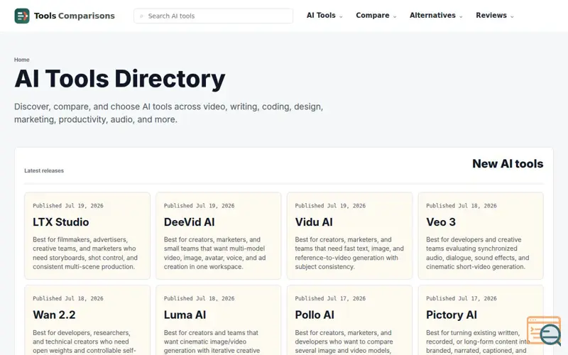 Screenshot of AI Tools Comparisons