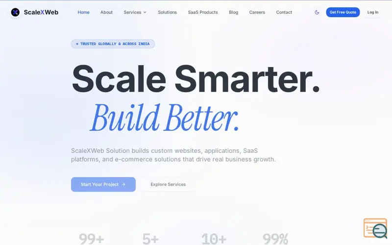 Screenshot of ScaleXWeb Solutions — Digital Agency for Web & App Development